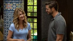 Lonely Planet. (L-R) Laura Dern as Katherine Loewe and Liam Hemsworth as Owen Brophy in Lonely Planet. Cr. Hilary Bronwyn Gayle/Netflix ? 2024