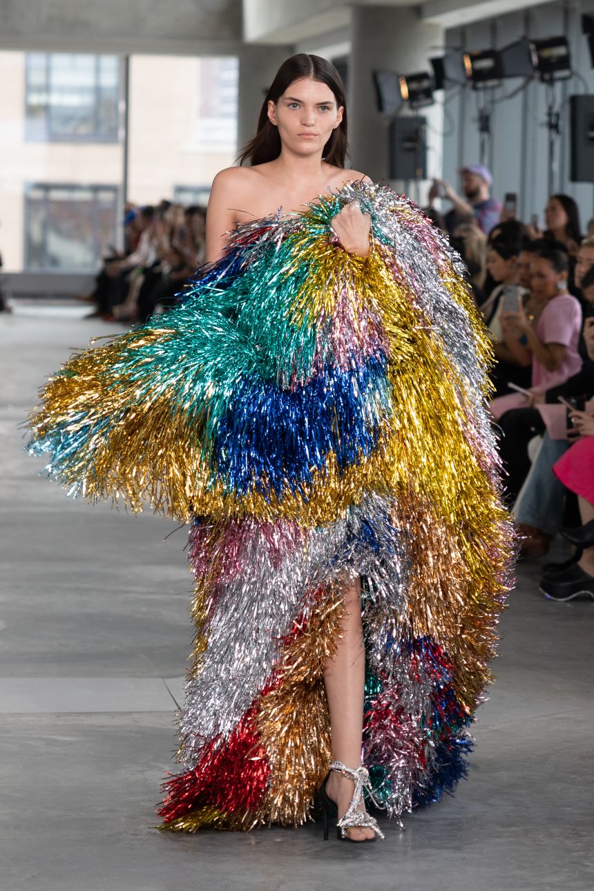 Creative director Nicholas Aburn brought the party for his debut with Area, including this gown entirely made of tinsel.