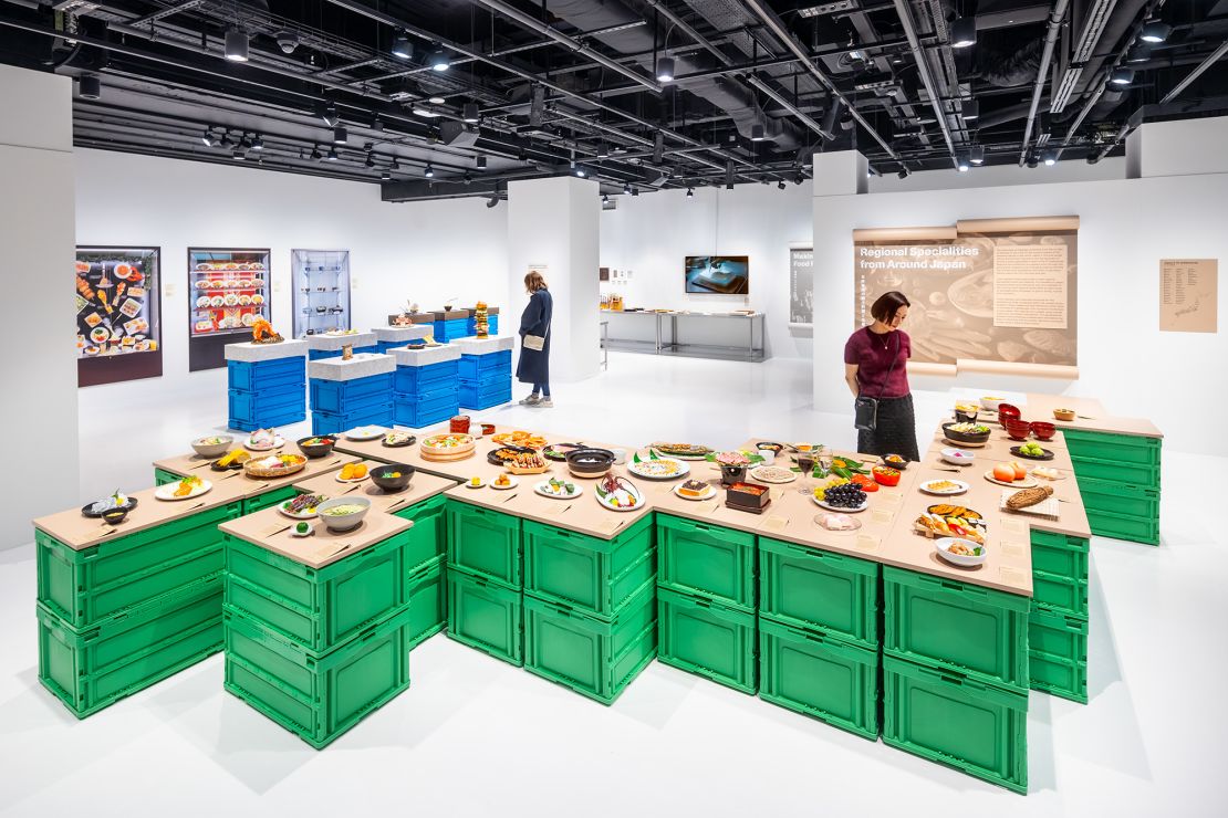 The exhibition features a map of Japan made out of food replicas representing each of the country's 47 prefectures.