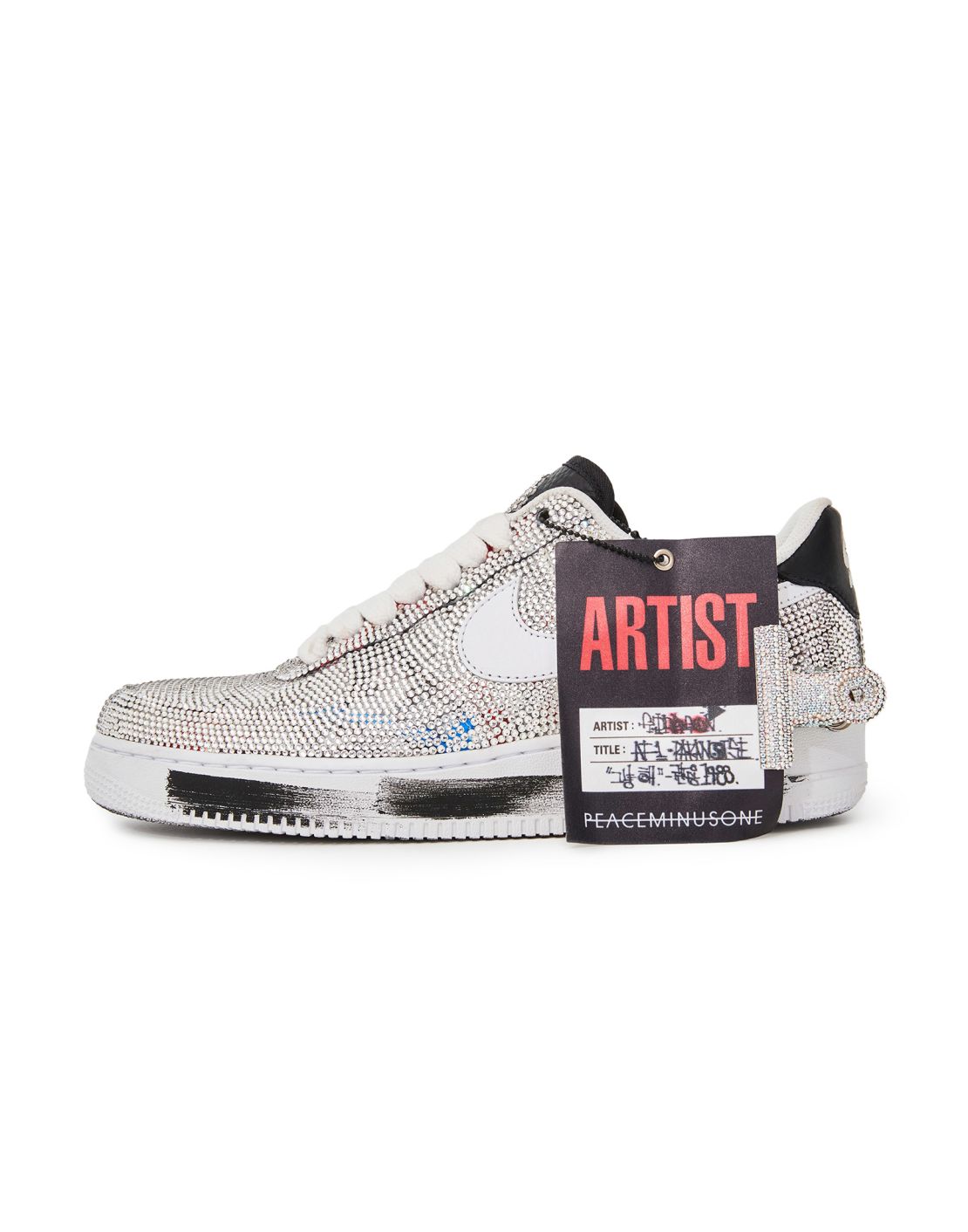 Nike x Peaceminusone Para-noise Air Force 1 sneakers encrusted with crystals featured in the G-Dragon auction.