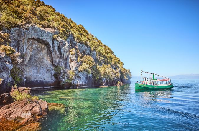 <strong>Taupō, New Zealand: </strong>Not to be missed are the lake’s Ngātoroirangi Mine Bay Māori Rock Carvings, which include a 14-meter bas-relief created by famed artist Matahi Brightwell.