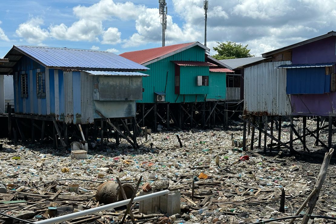 Low tide reveals trash near Borneo Komrad's education center in Kampung Air Hujung, Malaysia.