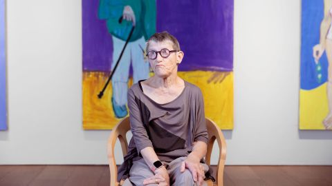 Artist Lucy Jones at her latest show at the Flowers Gallery in London.