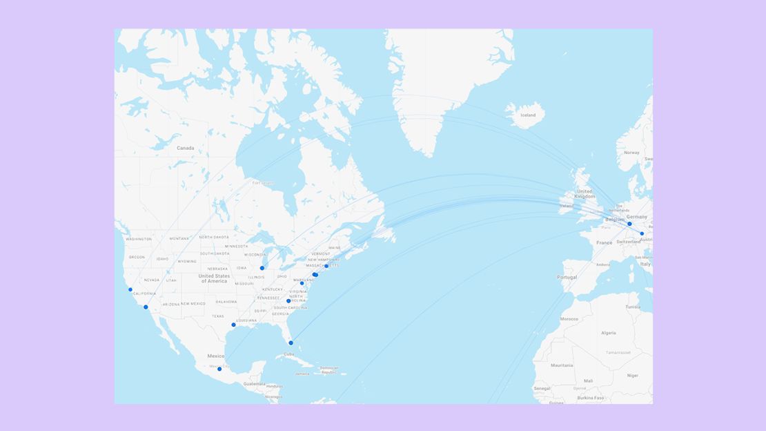 A screenshot of the FlightConnections showing Lufthansa destinations in the US