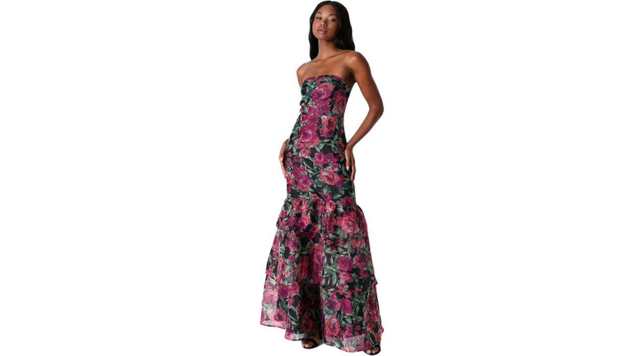 Lulus Fleur of Dreams Green and Pink Floral Print Organza Maxi Dress
