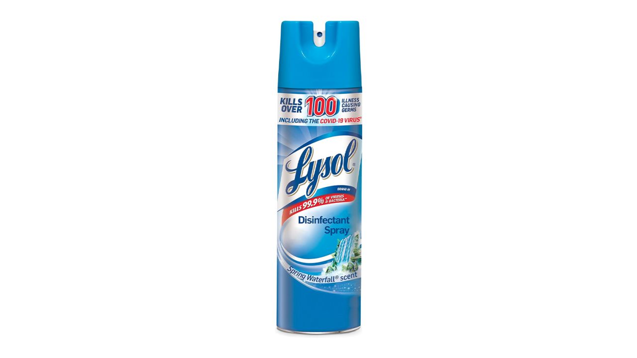 A can of Lysol Disinfectant Spray against a white background.