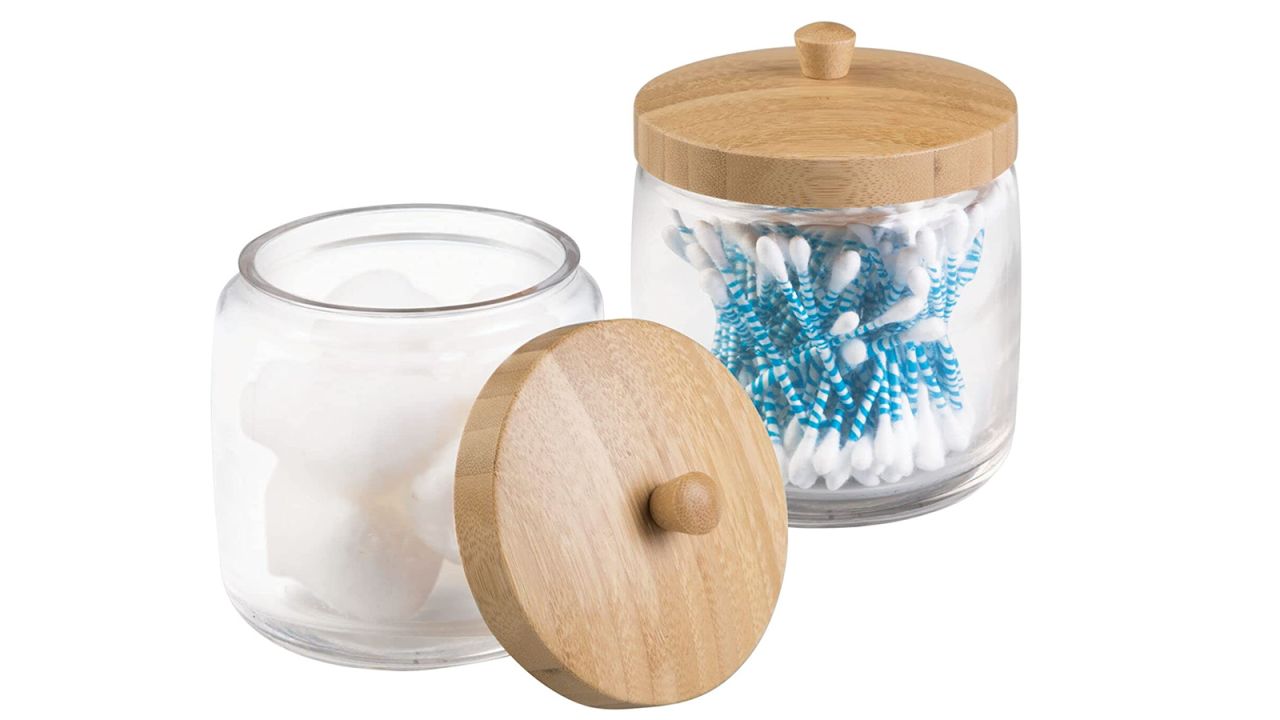 mDesign Glass Bathroom Vanity Storage Organizer Canister Jar