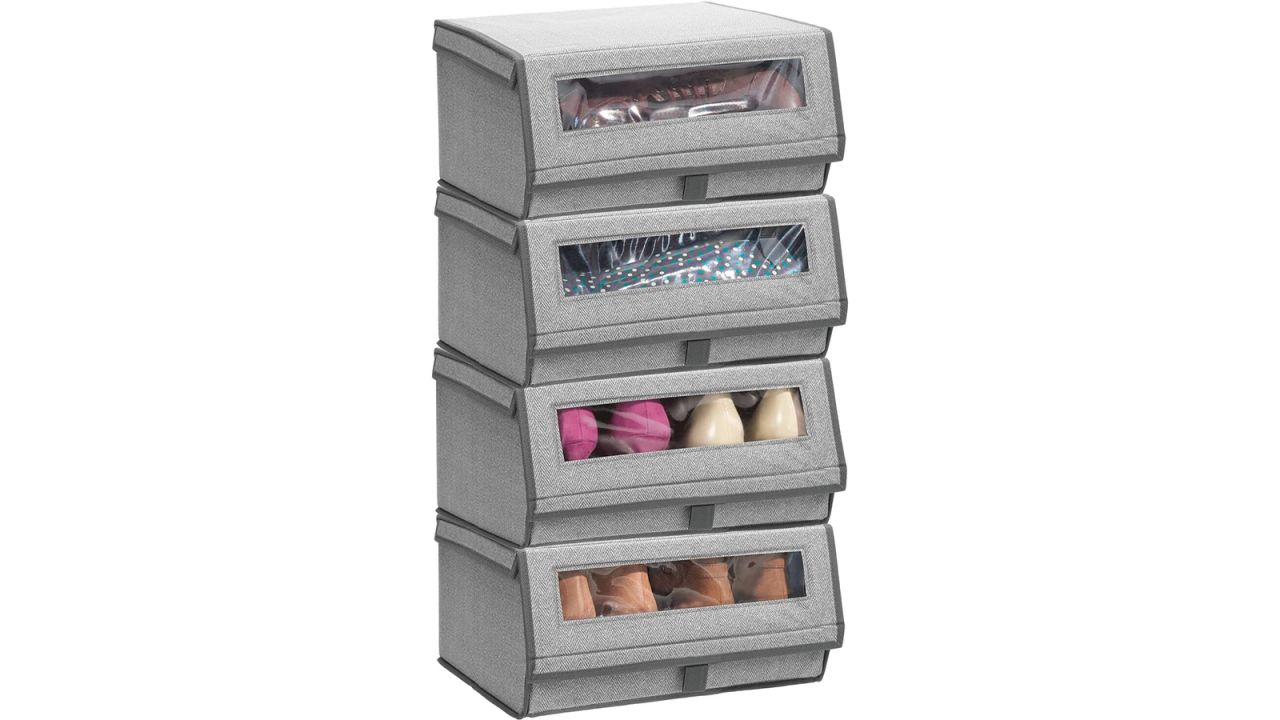 mDesign Large Fabric Closet Shoe Storage Box w:Clear Window, 4 Pack cnnu.jpg