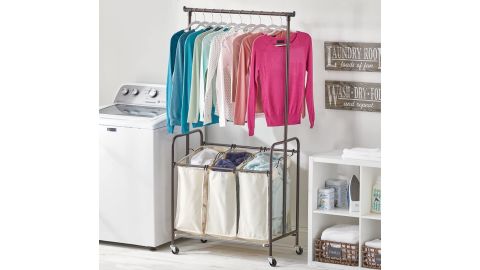 mDesign Portable Laundry Sorter with Wheels and Attached Steel Hanging Bar