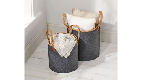 mDesign Round Felt Basket and Attached Braided Handles