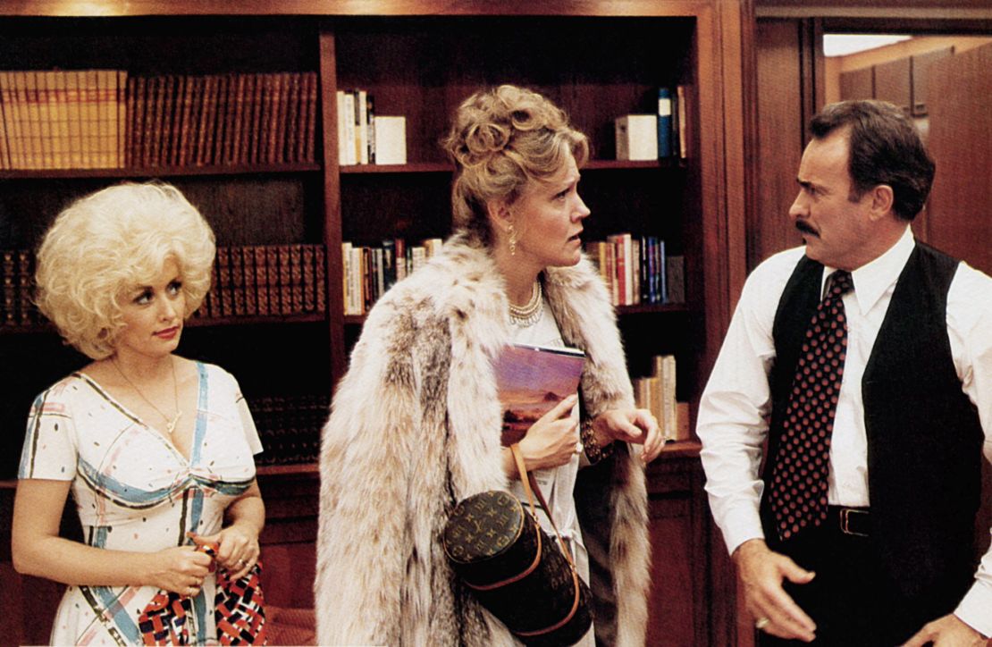 (From left) Dolly Parton, Marian Mercer and Dabney Coleman in '9 to 5' in 1980.