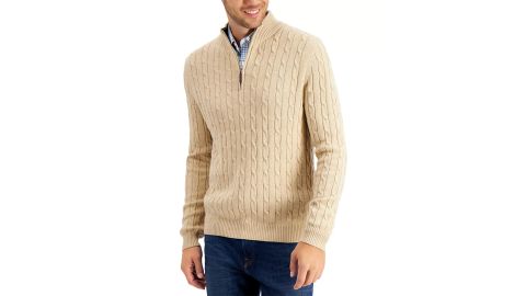 Club Room Cable Knit Quarter-Zip Cotton Sweater