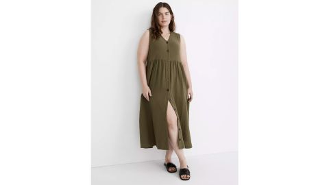 Madewell Lightspun Button-Front Tank Midi Dress