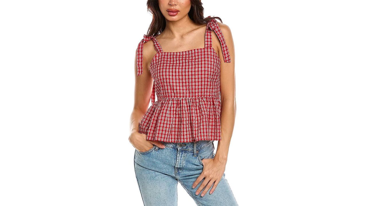 Madewell Rosalie Tie-Strap Top in Seersucker Check cnnu.jpg