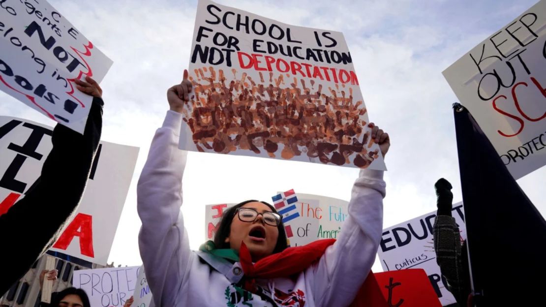 Protesters who oppose the raids against immigrants in schools against the State Education Department in Oklahoma City, Oklahoma, last month.