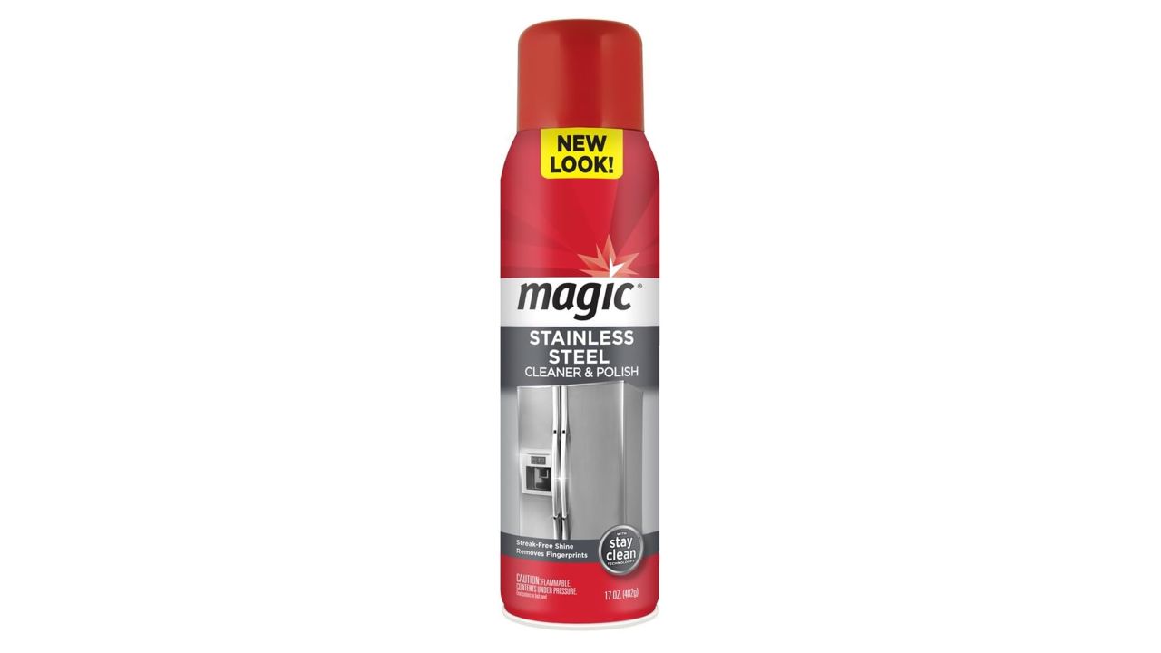 Magic Stainless Steel Cleaner Aerosol in red bottle