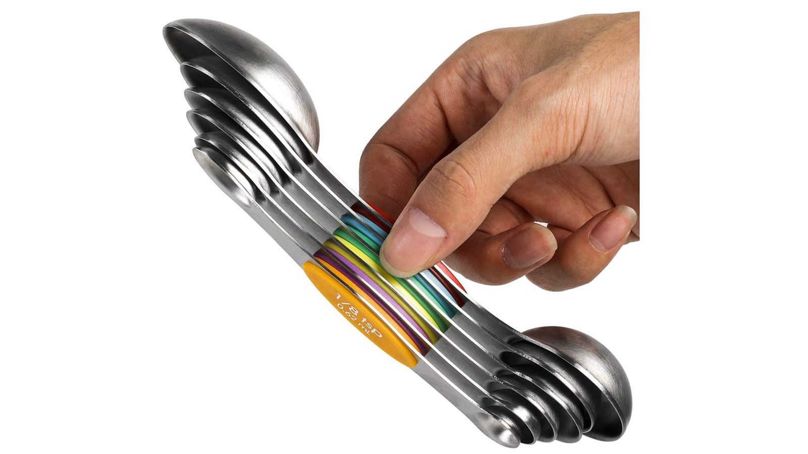 Lah Kitchen Magnetic Measuring Spoons Set Stainless Steel Dual Sided Stackable, 8 Pack, Gray