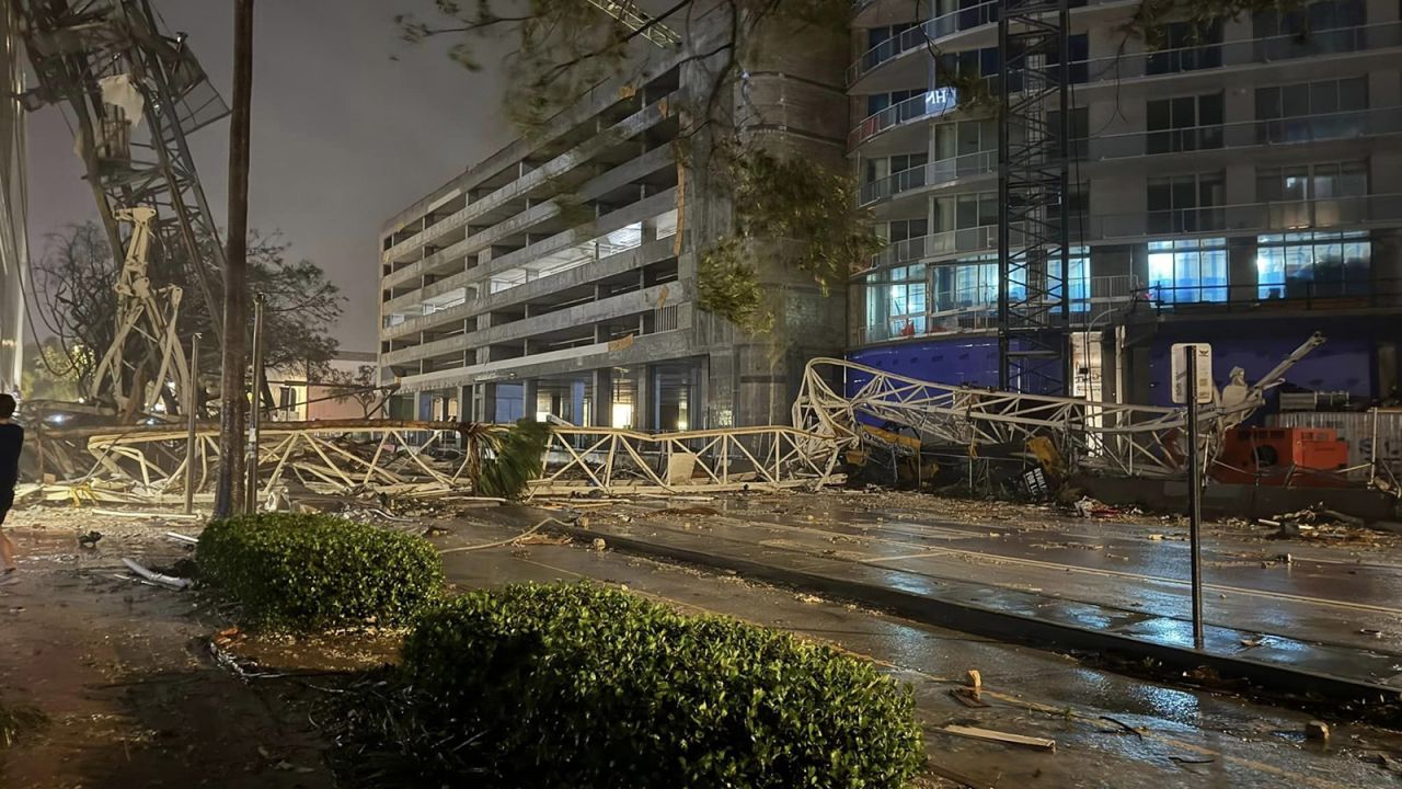 A crane in St. Petersburg, Florida that collapsed due to Hurricane Milton.