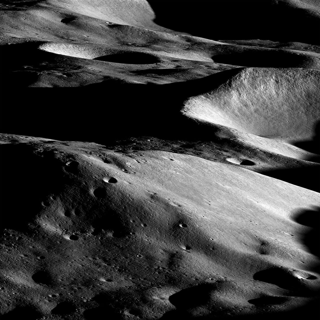 NASA's Lunar Reconnaissance Orbiter captured this view of Malapert Massif on March 3, 2023. The lunar mountain is a potential landing site for Artemis III, a NASA mission that could launch as soon as 2026 and put astronauts on the moon for the first time in decades.