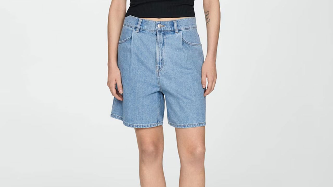 Mango Denim Shorts With Pleats