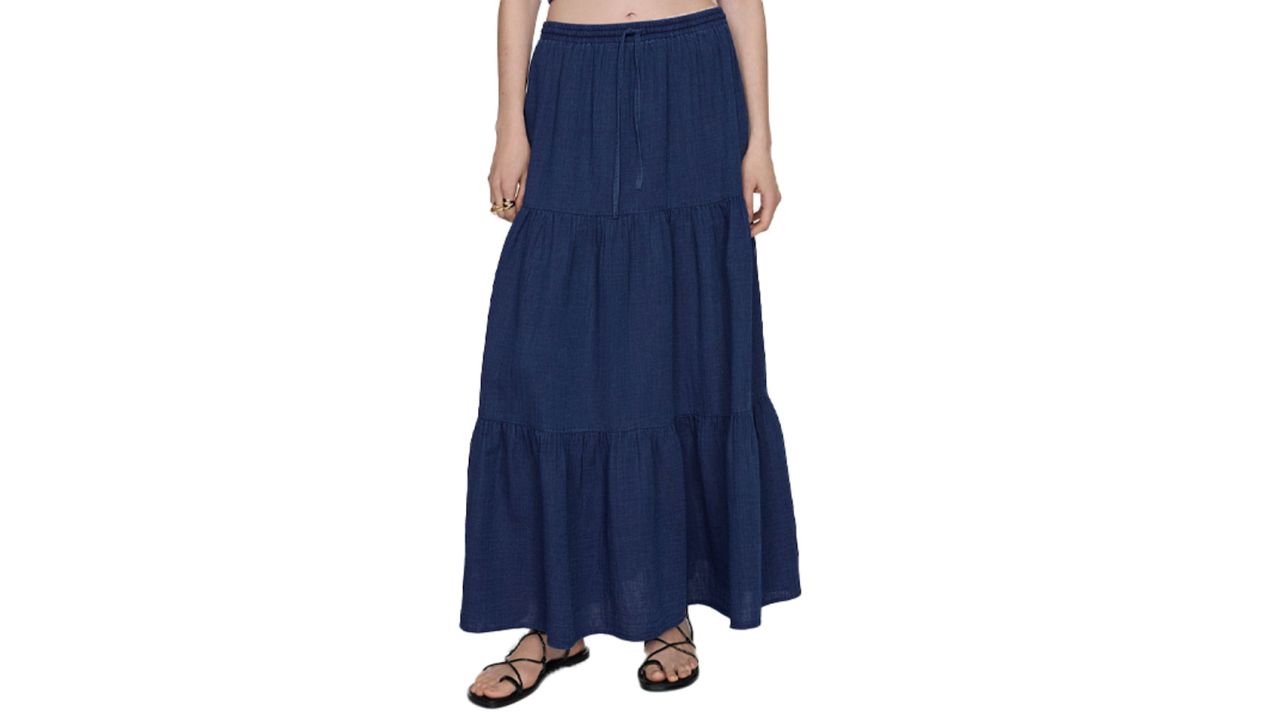 Mango Long Cotton Flared Skirt