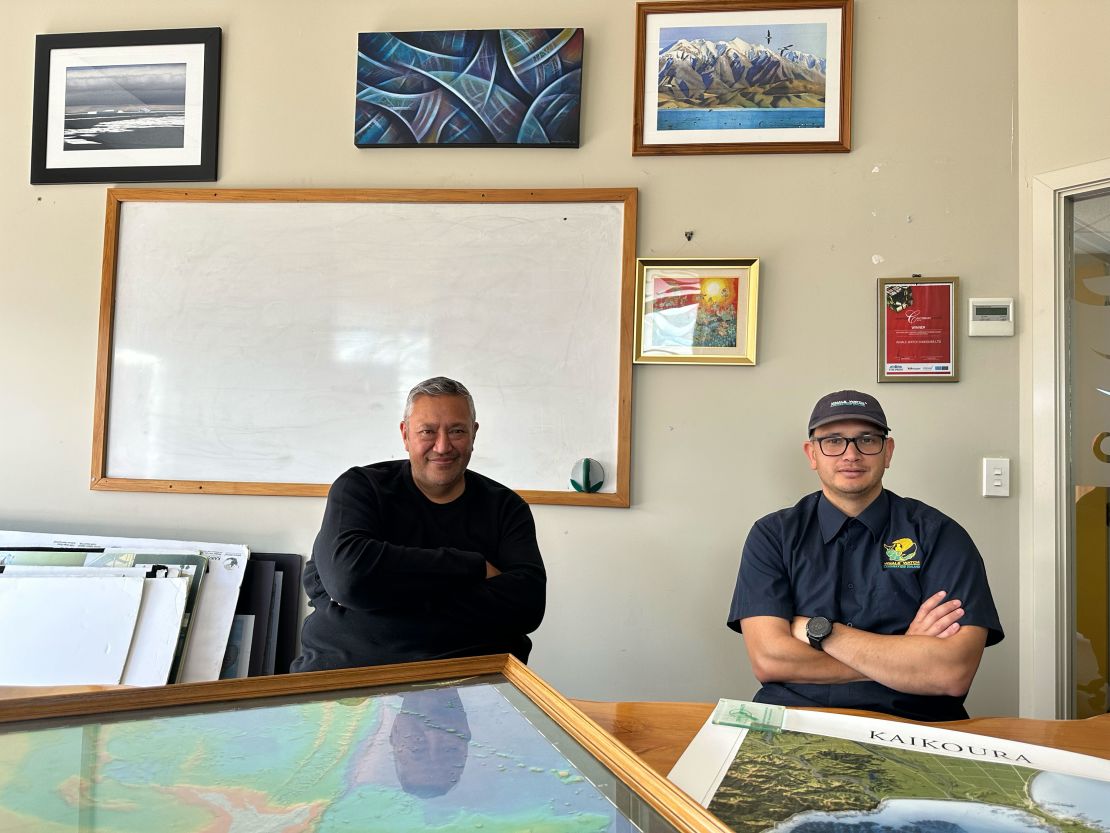 Thomas Kahu, left, and Wiremu Stone are both descendants of Paikea the whale rider and work for Whale Watch Kaikōura.