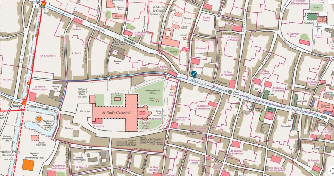 The Medieval Murder Map Project collects murders and other sudden or suspicious deaths in 14th century London, Oxford and York, including the location of the murder of priest John Forde.