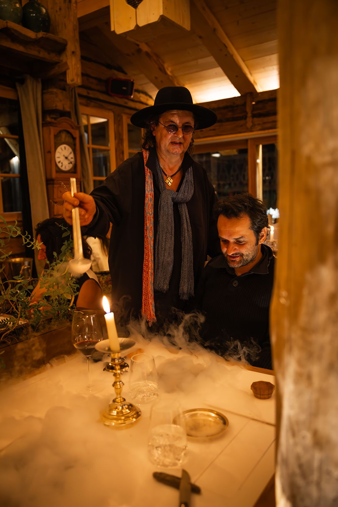 Veyrat divides his time between the kitchen and the dining room.