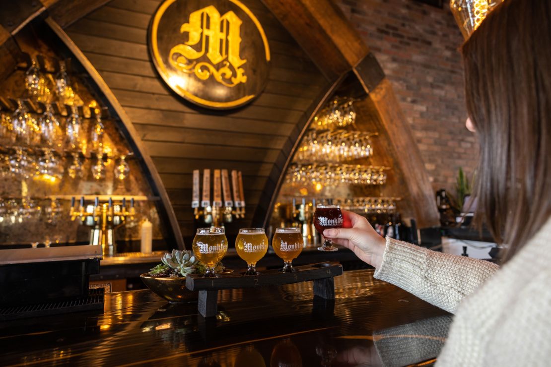 Monkless Belgian Ales, one of Bend's many breweries, serves its craft beers in traditional glasses.
