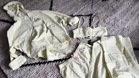 Out From Under Mara Hooded Button-Down Shirt, Mia Seersucker Bra Top & Mara Wide Leg Pant