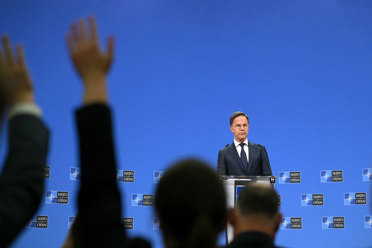 El Secretario General de la OTAN, Mark Rutte,  durante una conferencia de prensa en la sede de la OTAN en Bruselas, Bélgica, el viernes.
