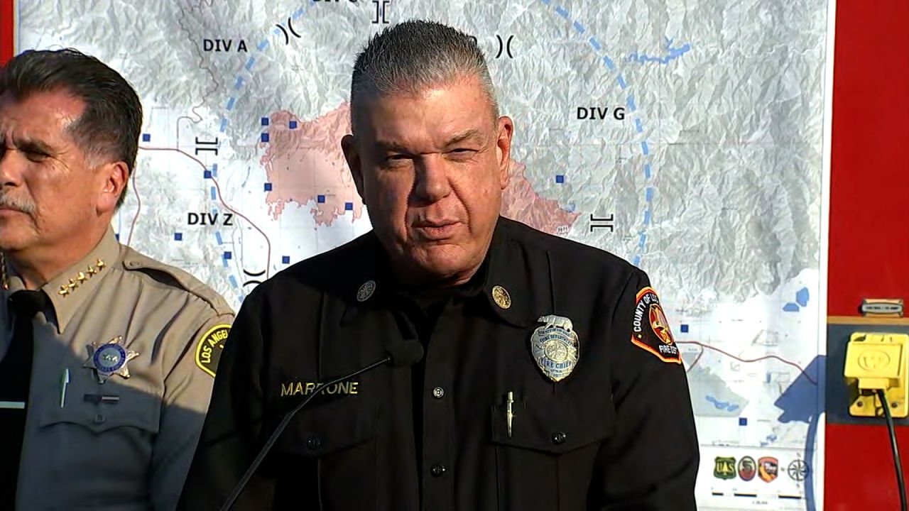 Los Angeles County Fire Chief Anthony Marrone speaks during a news conference on Thursday, January 9.