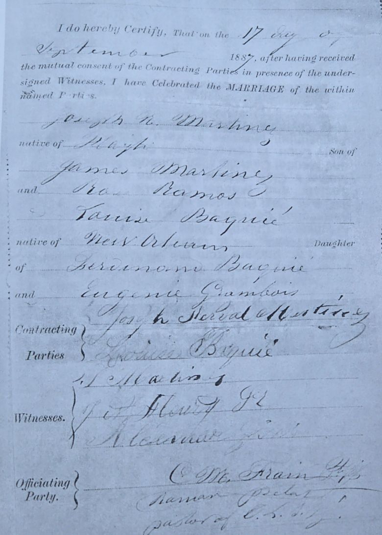 A marriage certificate for the parents of Mildred Martinez Prevost, the new Pope Leo XIV’s mother, according to genealogist Jari C. Honora.