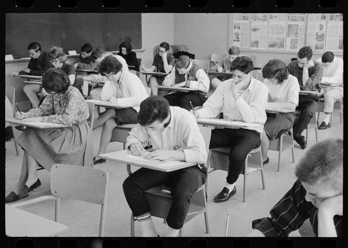 High school students taking College boards exams in 1964.