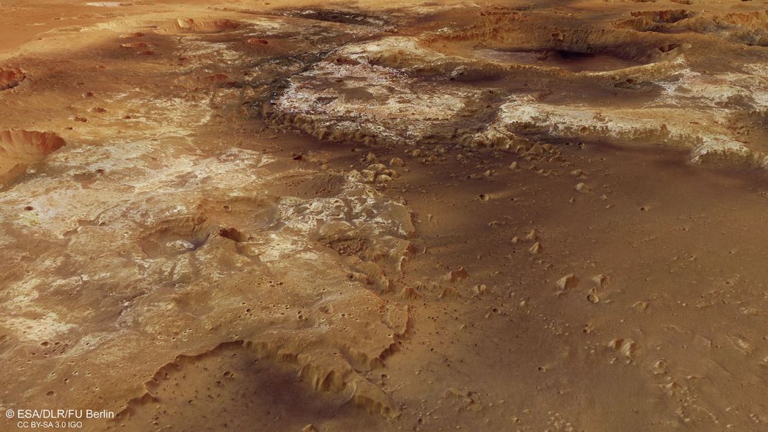 The clear and dark deposits of Mawrth Vallis indicate clay minerals that have formed in the presence of water.