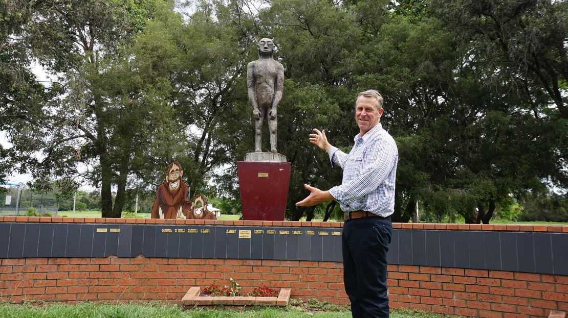 Mayor Jason Wendt poses with the Yowie, a key tourist attraction in Kilcoy.