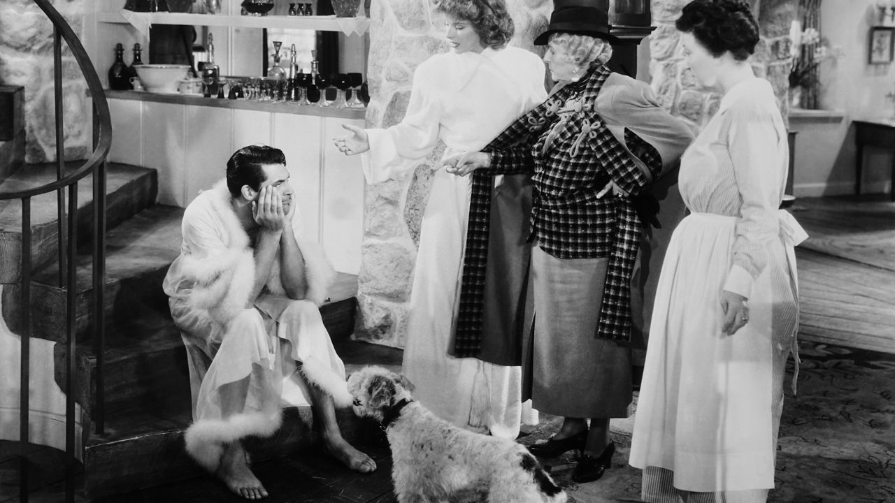 BRINGING UP BABY, from left: Cary Grant, Katharine Hepburn, May Robson, Geraldine Hall, 1938