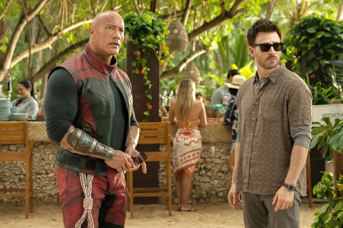 (from left) Dwayne Johnson, Chris Evans in "Red One."