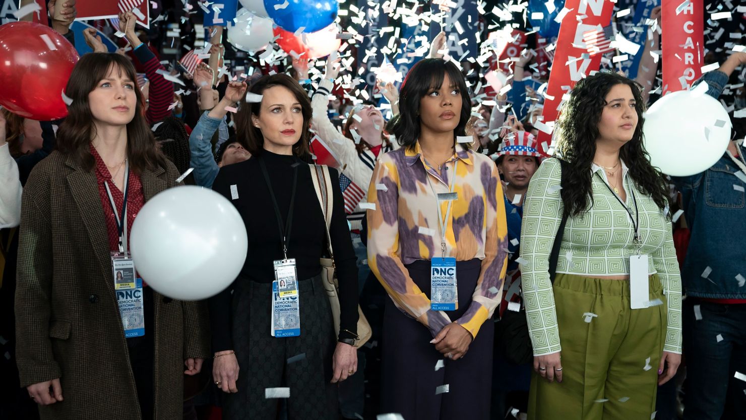 Melissa Benoist, Carla Gugino, Christina Elmore, Natasha Behnam in "The Girls on the Bus."