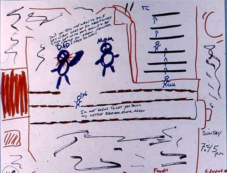 Menendez sketched an alleged confrontation between his parents and his brother, Lyle, during his sessions with Burgess.