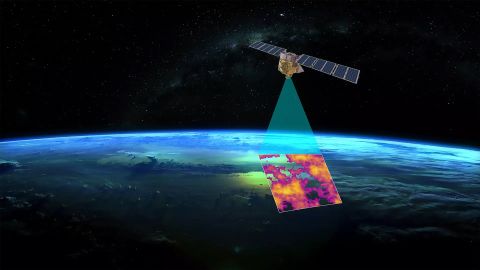 An artist’s rendering of MethaneSAT, a satellite designed to measure methane pollution around the world. (MethaneSAT)