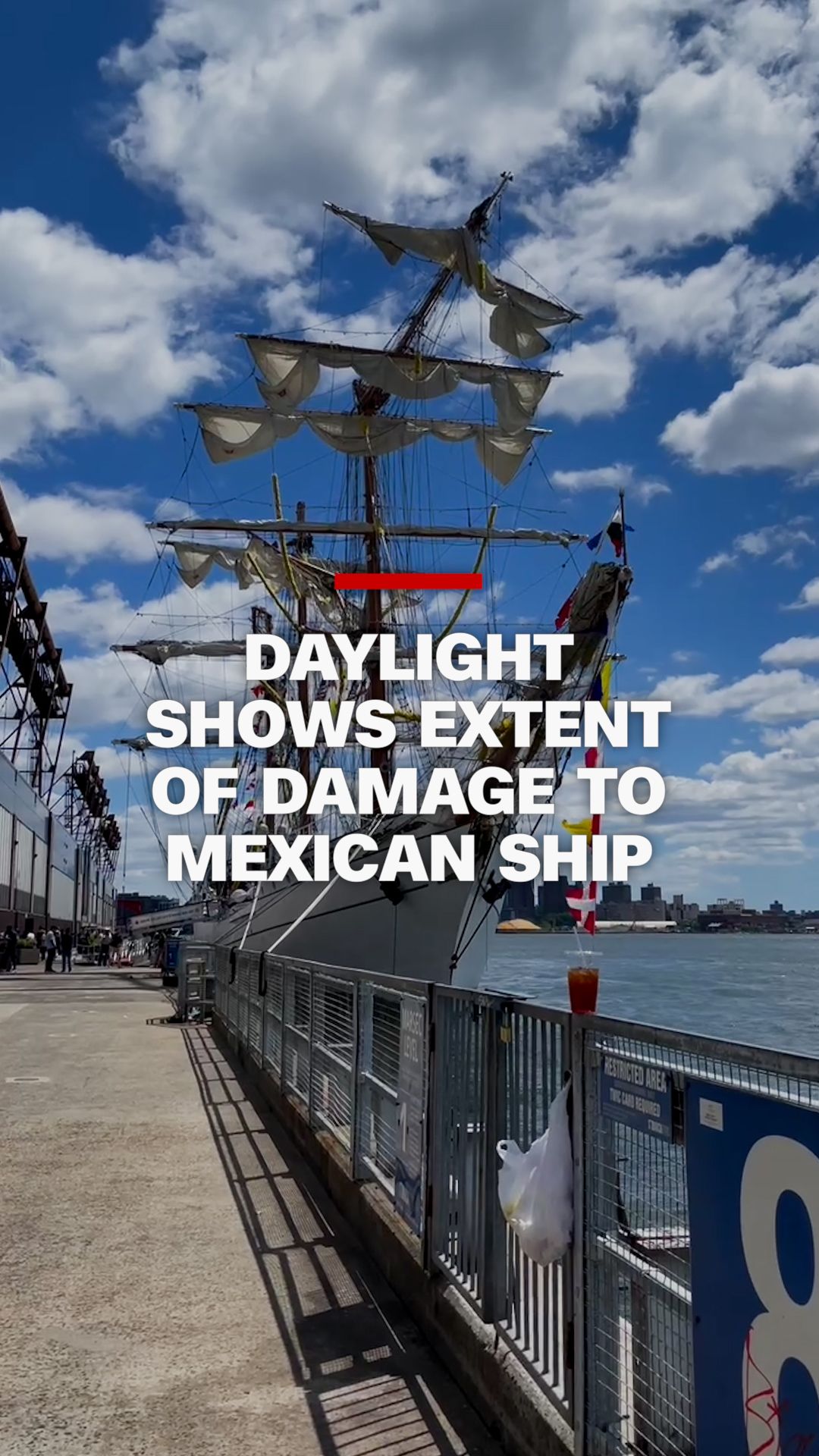 The Mexican Navy training ship that struck the Brooklyn Bridge Saturday was moving in the “wrong direction,” according to a senior city official. CNN's Gloria Pazmino, reports from the East River where daylight shows the extent of the damage.