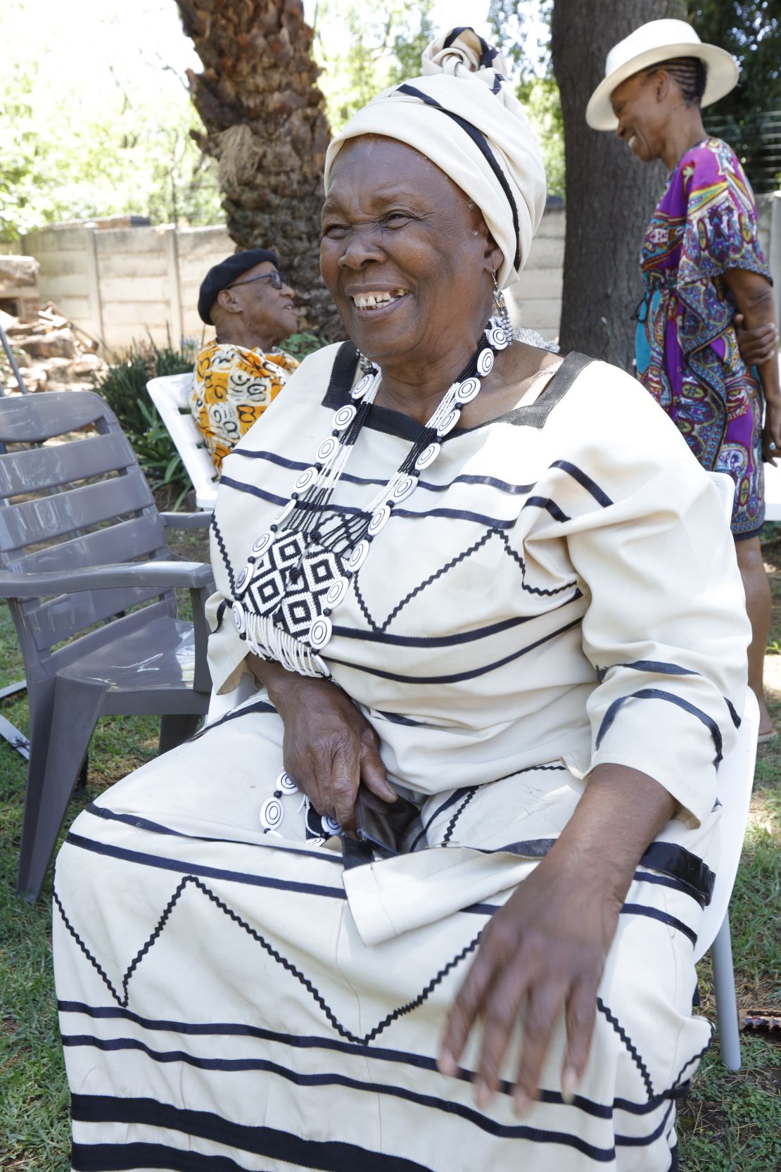 Mmakgabo Helen Sebidi smiles with delight during the celebration of her returned artworks in South Africa, 2023.
