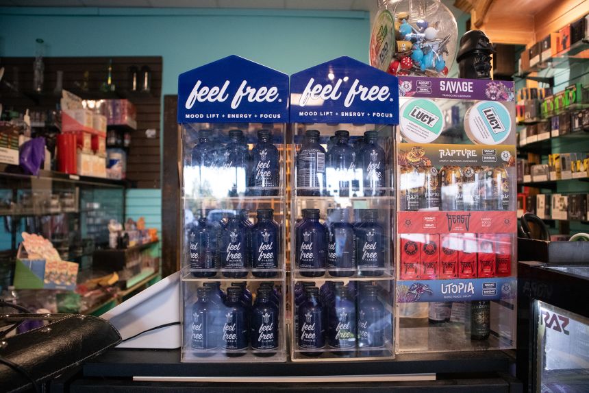 Feel Free Classic bottles are displayed in a smoke shop in metro Atlanta.