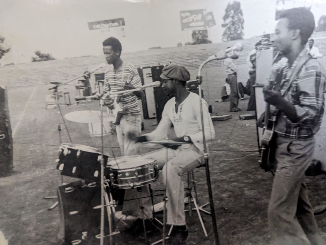 Louis Mlhlanga (L) playing in the early 1970s.