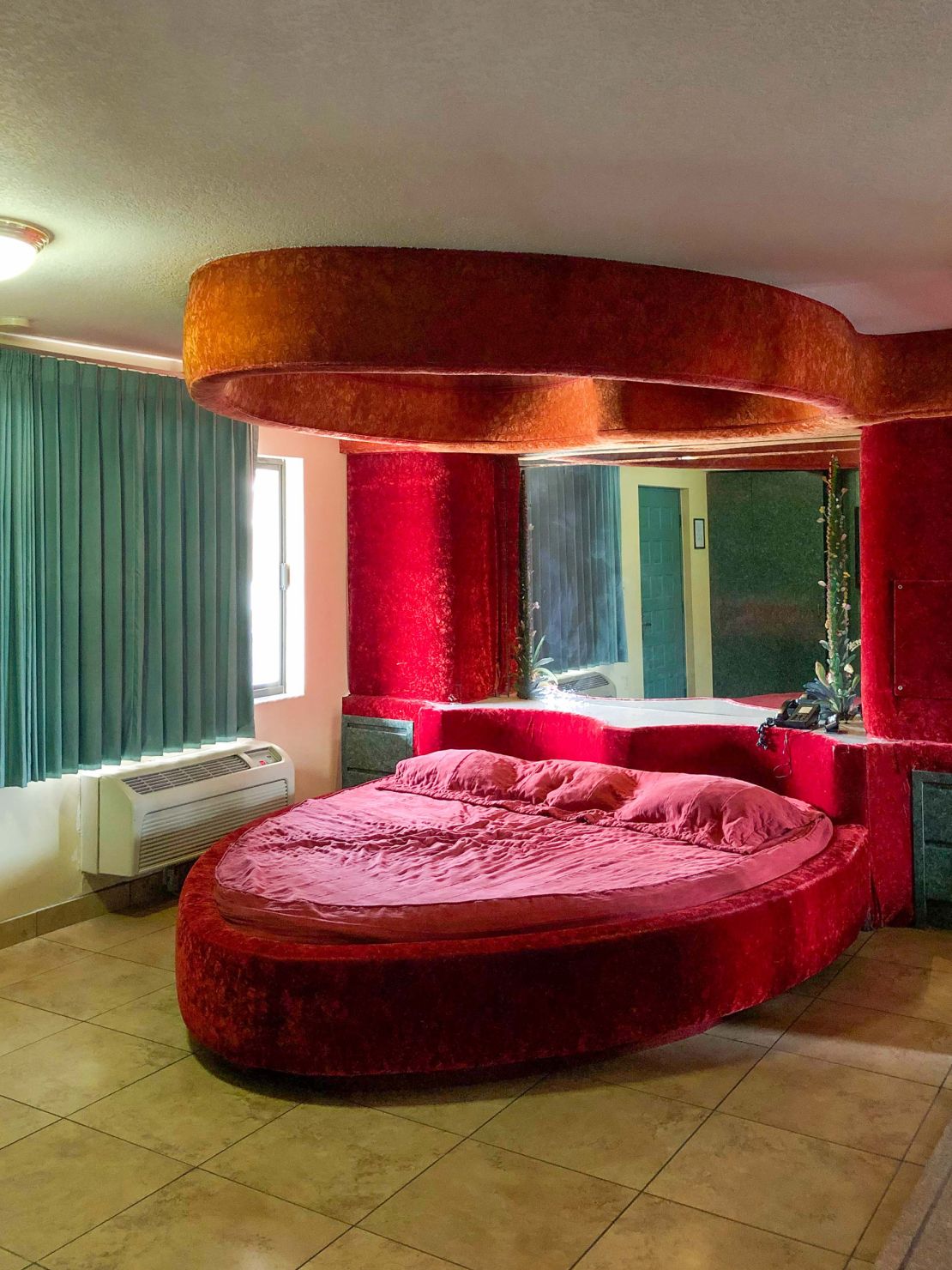 A heart-shaped bed at the Miami Princess Hotel in Miami, Florida.