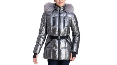 Michael by Michael Kors Metallic Belted Hooded Puffer Coat