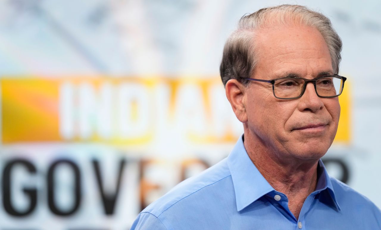 Sen. Mike Braun on Thursday, October 3 during a governor's race debate at WISH-TV Studios in Indianapolis.