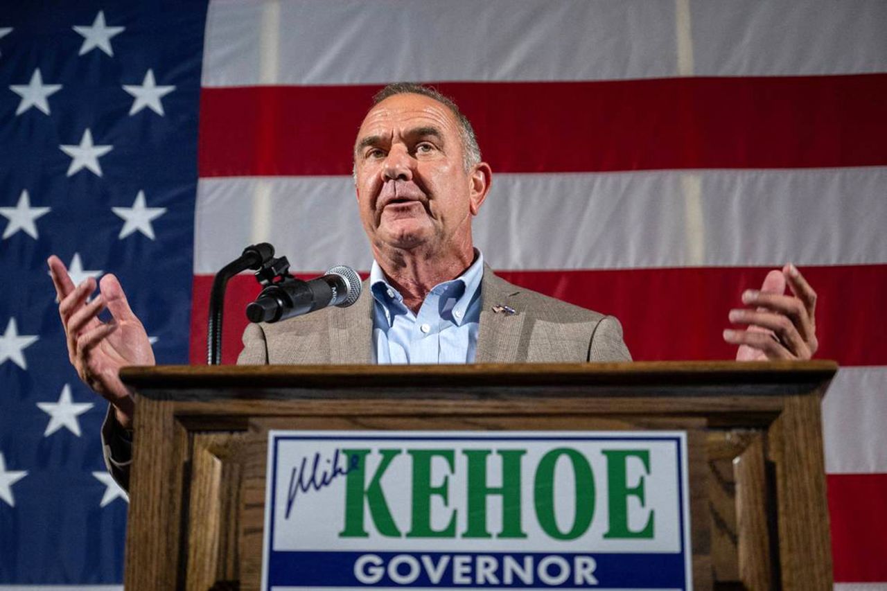 Missouri Lt. Gov. Mike Kehoe speaks to supporters Tuesday, Aug. 6, 2024, in Jefferson City following his primary election win to represent the Republican party in the race for governor. 