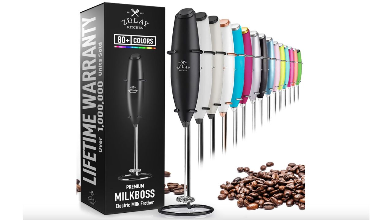 Zulay Milk Boss Mighty Milk Frother Handheld Whisk Mixer with 16